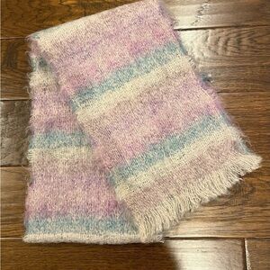 VINTAGE Glen Cree 100% Mohair Shawl Pastel Color Fringe Scarf 64X9 Made Scotland